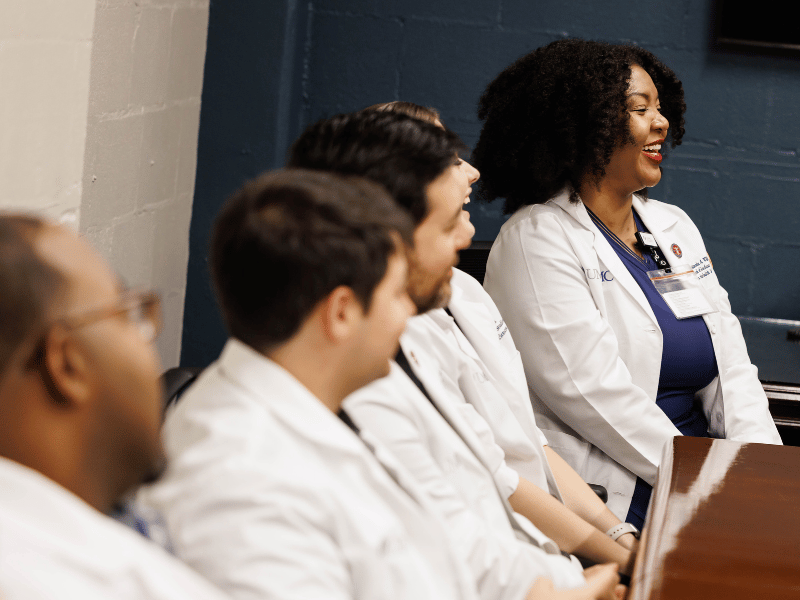 Quinesha Williams, far right, is one of 241 learners pursuing degrees in the School of Graduate Studies in the Health Sciences, which showed an enrollment gaine of 9.5 percent over last year.
